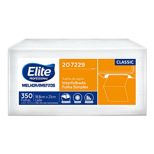 Papel Toalha Interfolhado Elite Classic Folha Simples - 350 unid - 15 pacotes - Cód 207229