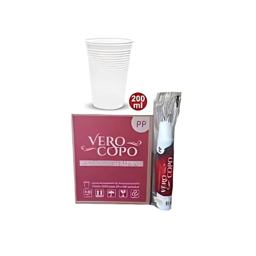 Copo Descartável 200ml PP Branco - Verocopo (Pacote com 100 Unidades)