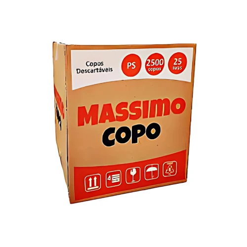 Copo Descartável 200ml PS Branco - Massimo (Caixa de 2500 Unidades)