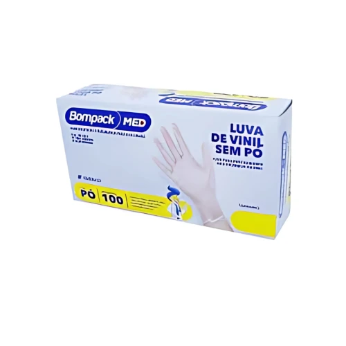 Luva de Vinil Sem Pó Tamanho G - Bompack (Caixa com 100 Unidades)